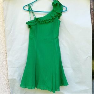 Armani Exchange Green Silk One Shoulder Ruffle Summer Spring Dress Sz 0P